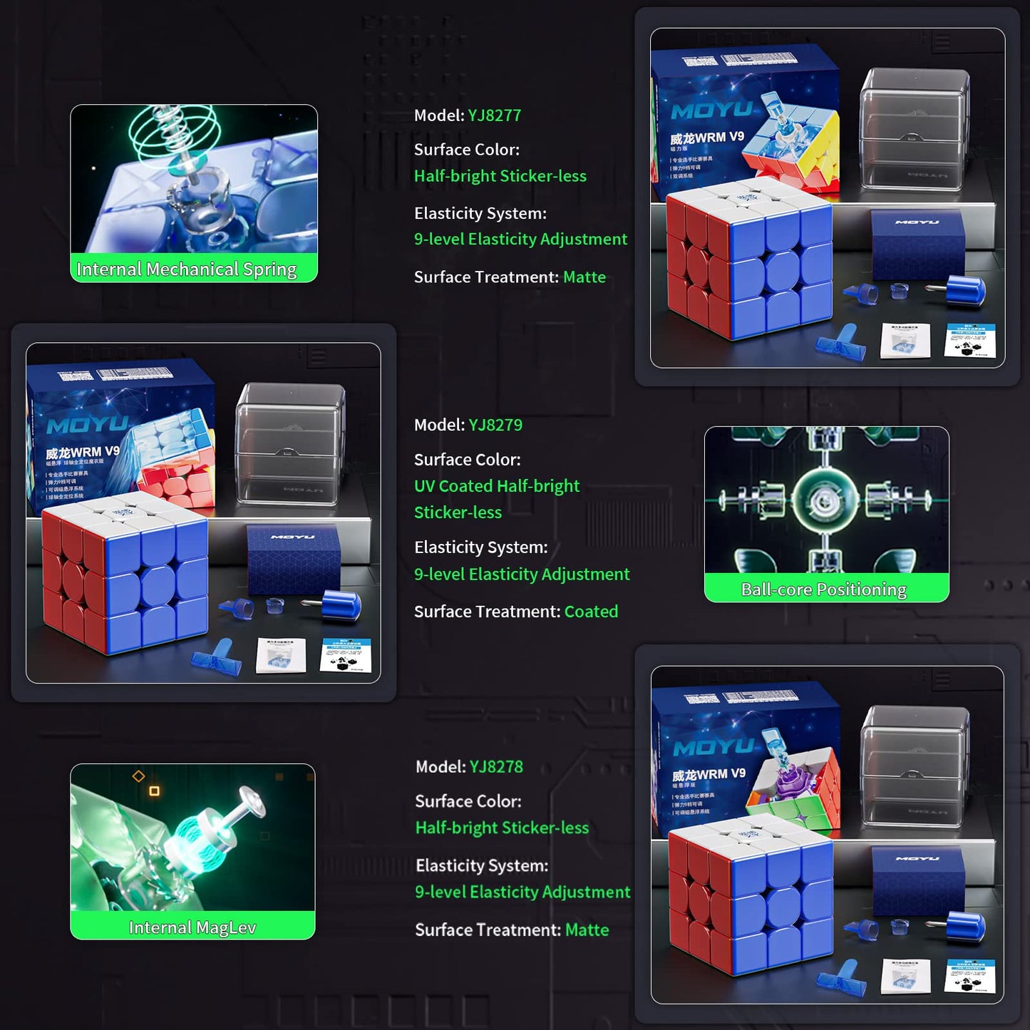 TUNJILOOL Moyu WRM V9 Ball Core (UV Coated) Stickerless Speed Cube, moyu WeiLong WR M V9 MagLev+Core Magnets Magic Clothes Flagship 3x3 UV, WRM 2023