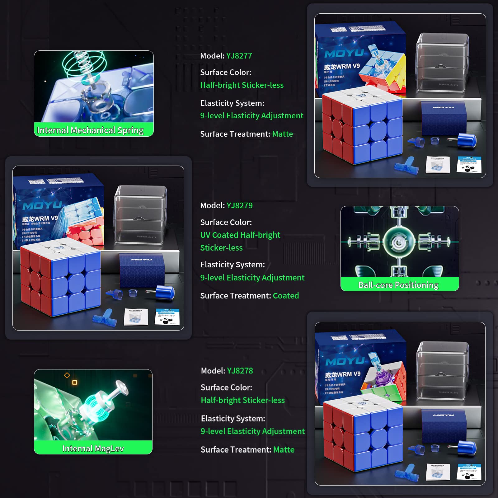 TUNJILOOL Moyu WRM V9 Ball Core (UV Coated) Stickerless Speed Cube, moyu WeiLong WR M V9 MagLev+Core Magnets Magic Clothes Flagship 3x3 UV, WRM 2023