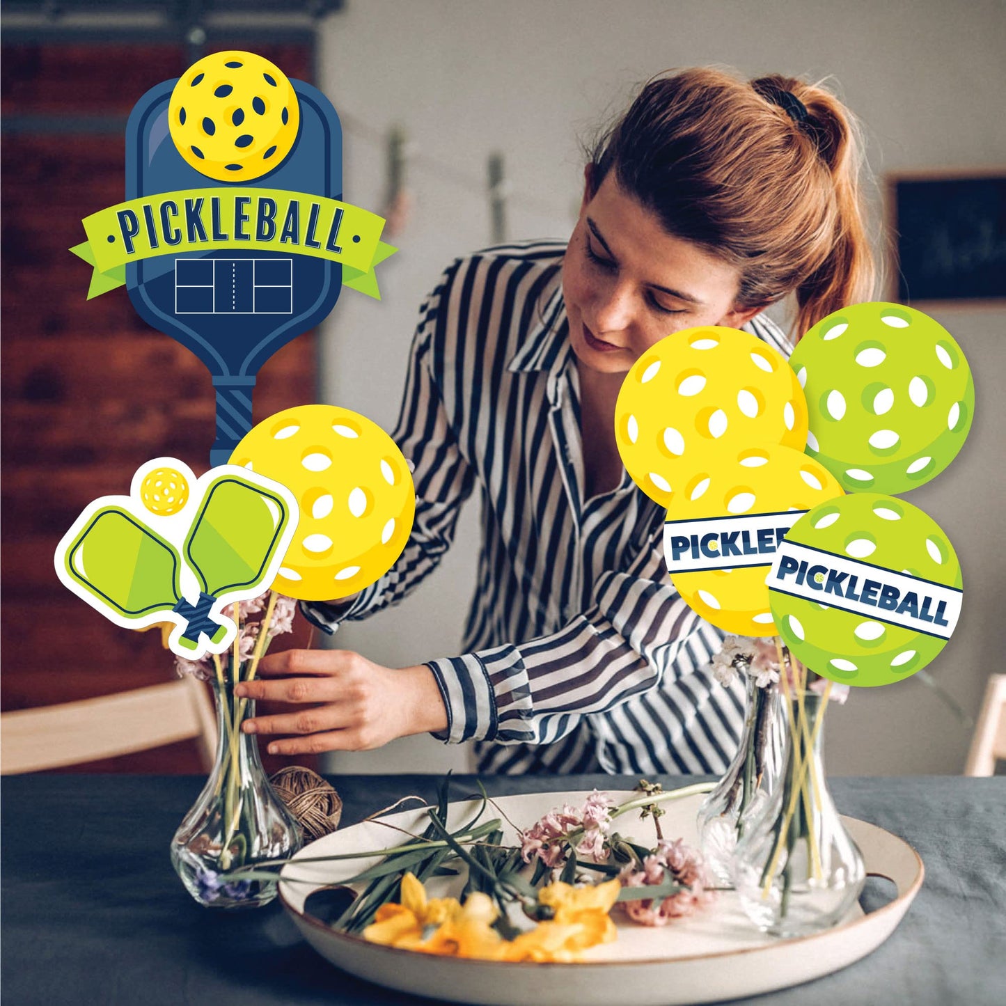 Big Dot of Happiness Let’s Rally - Pickleball - Birthday or Retirement Party Centerpiece Sticks - Showstopper Table Toppers - 35 Pieces