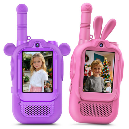 Video Walkie Talkies for Kids, Silicone Anti-Fall 2 Pack Rechargeable Kids Walkie Talkies with Camera, Indoor Outdoor Toys, Christmas Birthday Gifts