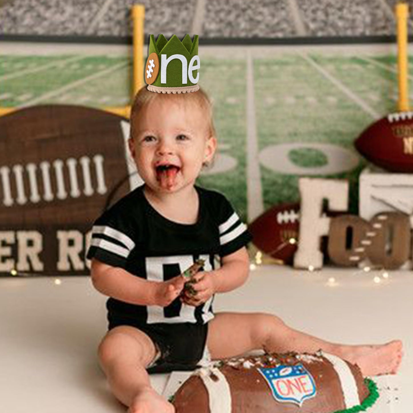 VANGNING Football 1st Birthday Crown Hat, One Year Down Party Hat, Our Little Rookie Football Outfit