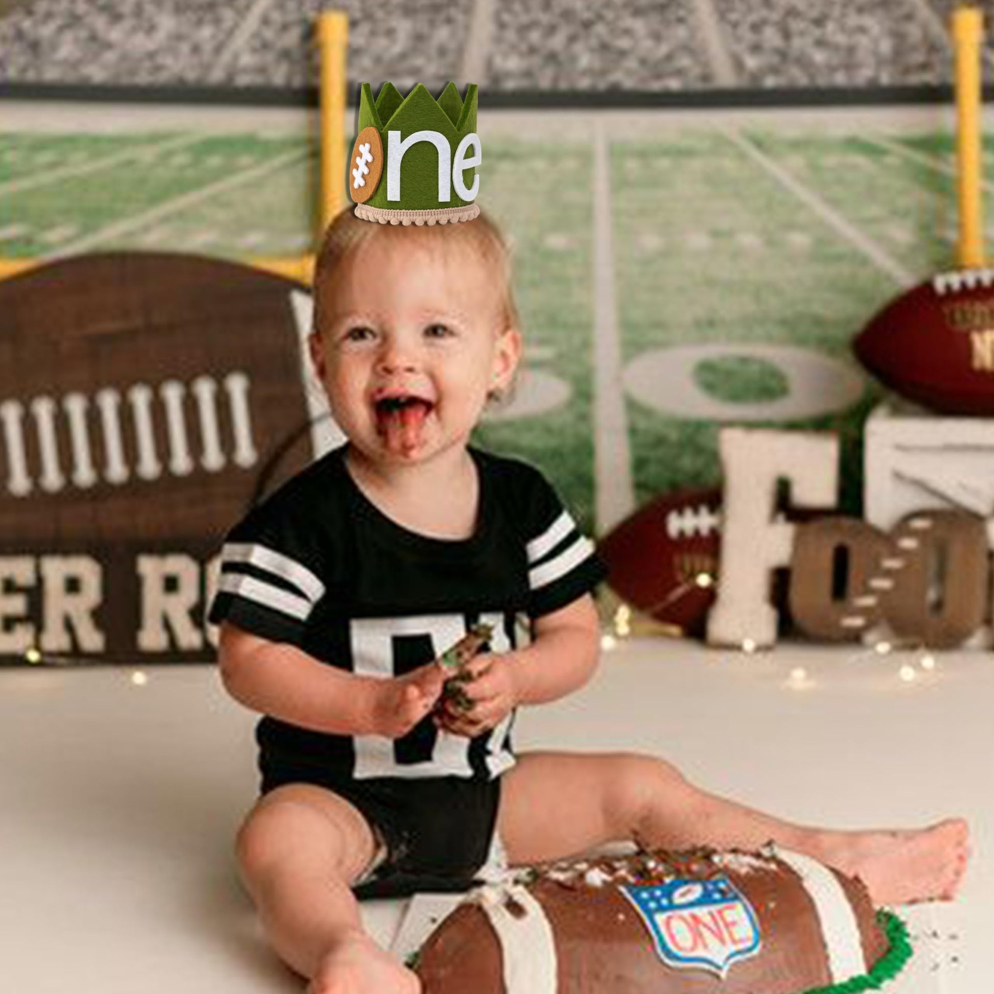 VANGNING Football 1st Birthday Crown Hat, One Year Down Party Hat, Our Little Rookie Football Outfit