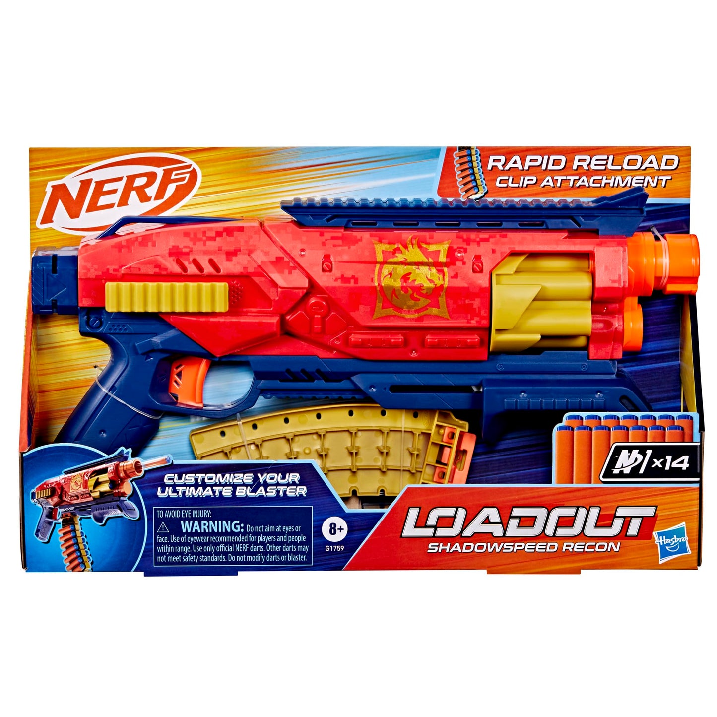 Nerf Loadout Shadowspeed Recon Blaster, 14-Dart Storage Attachment Accessory, 6-Dart Revolving Cylinder, 14 Nerf N1 Darts, Kids Toys & Gifts, Ages 8+