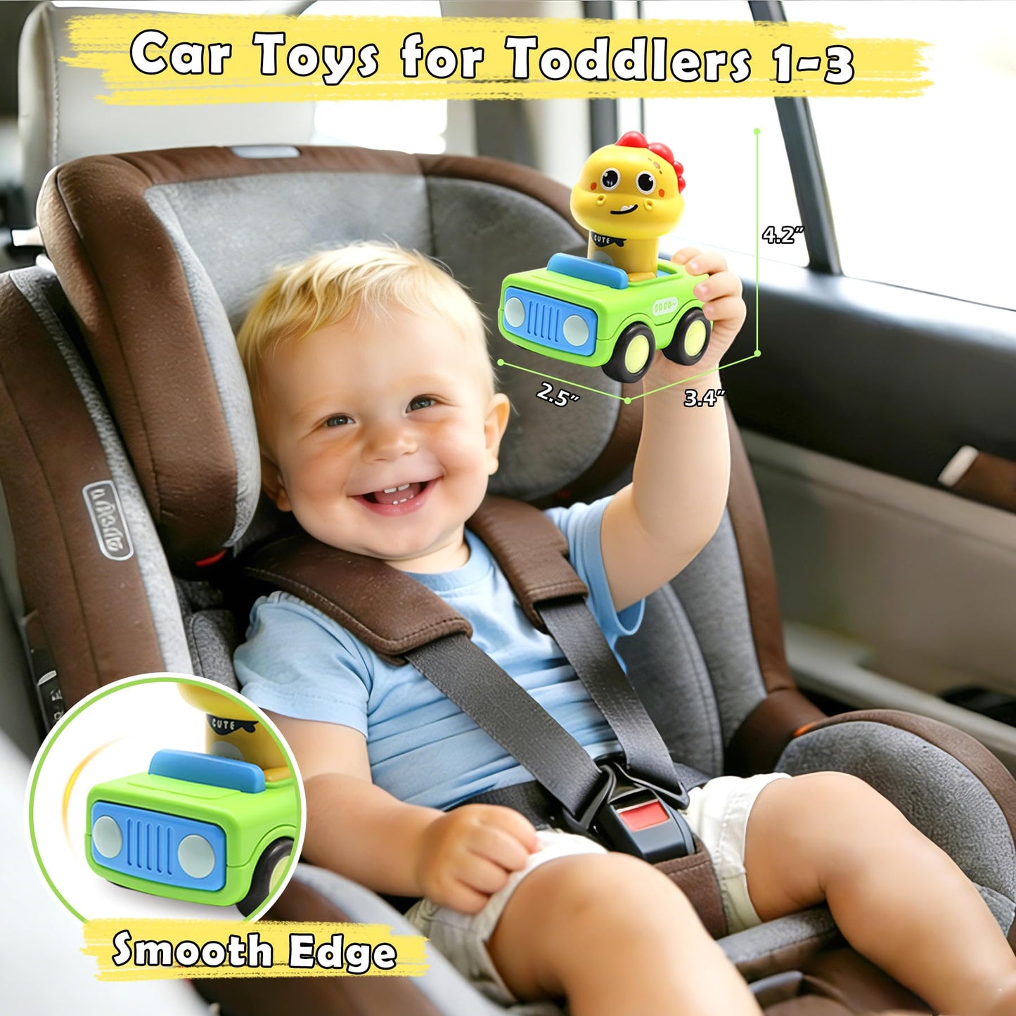 Pbooo Toy Cars for Toddlers, Press and Go Animal Cars, Baby Toy Set