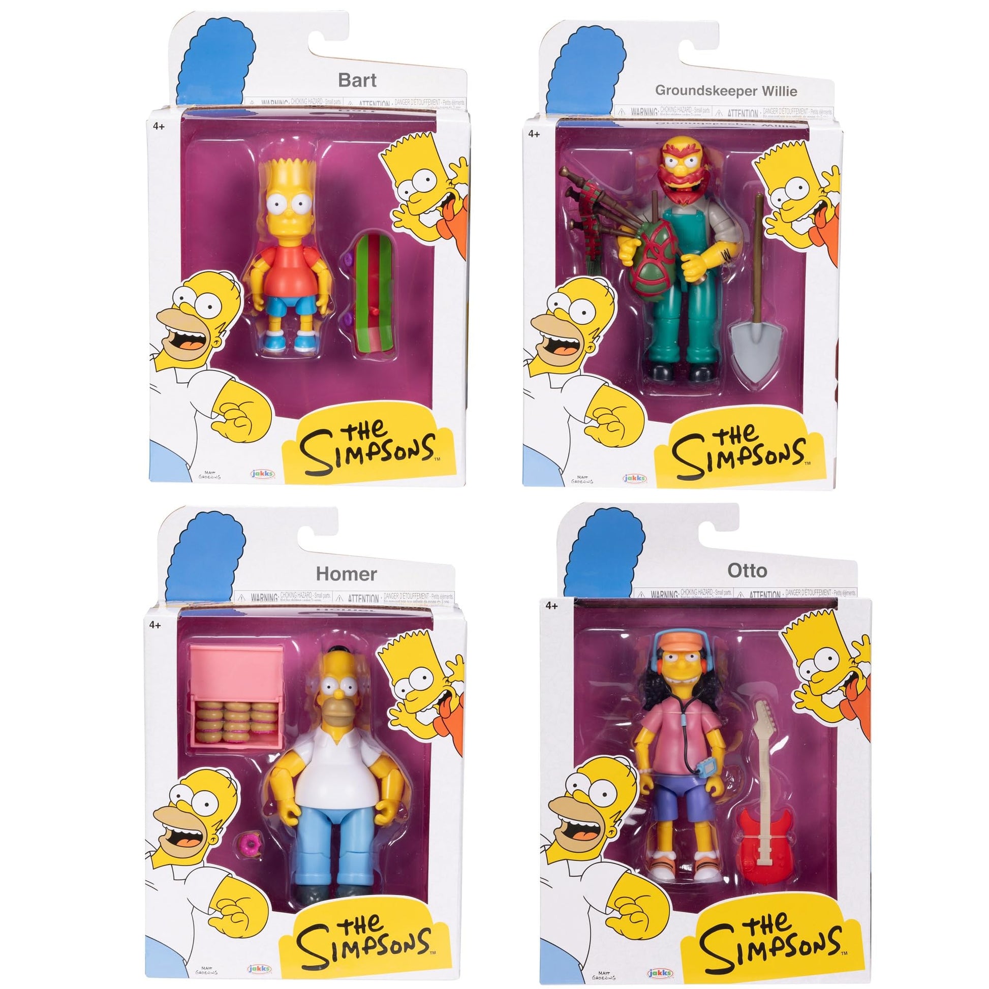 JAKKS Pacific Disney The Simpsons Action Figures 4-Pack 5-Inch Collectible Figures from Wave 1 - Homer, Bart, Groundskeeper Willie, and Otto