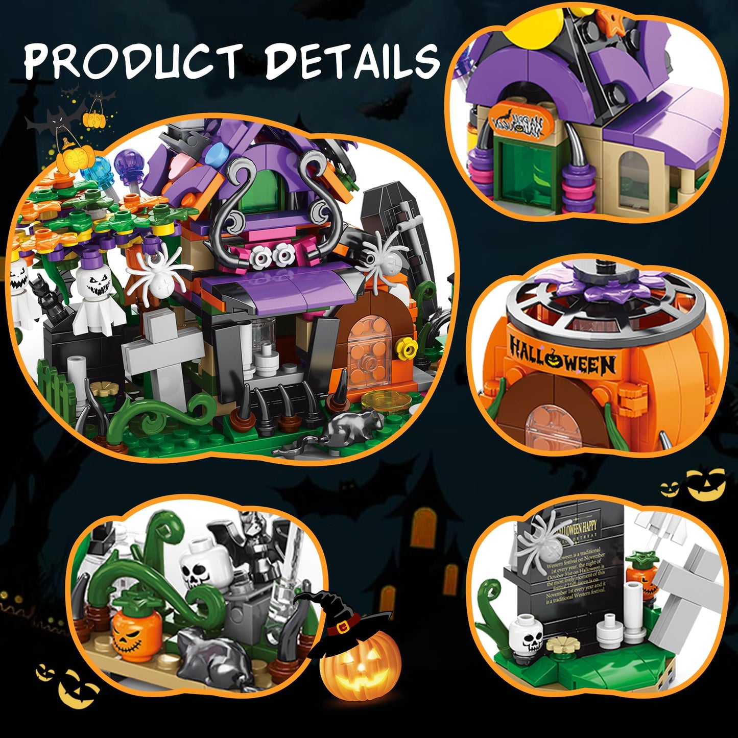 Sawaruita Halloween Haunted House Village Building Set for Kids -Halloween Toys Ghost Pumpkin Building Kit for Kids Party Favors for Goodie Bags