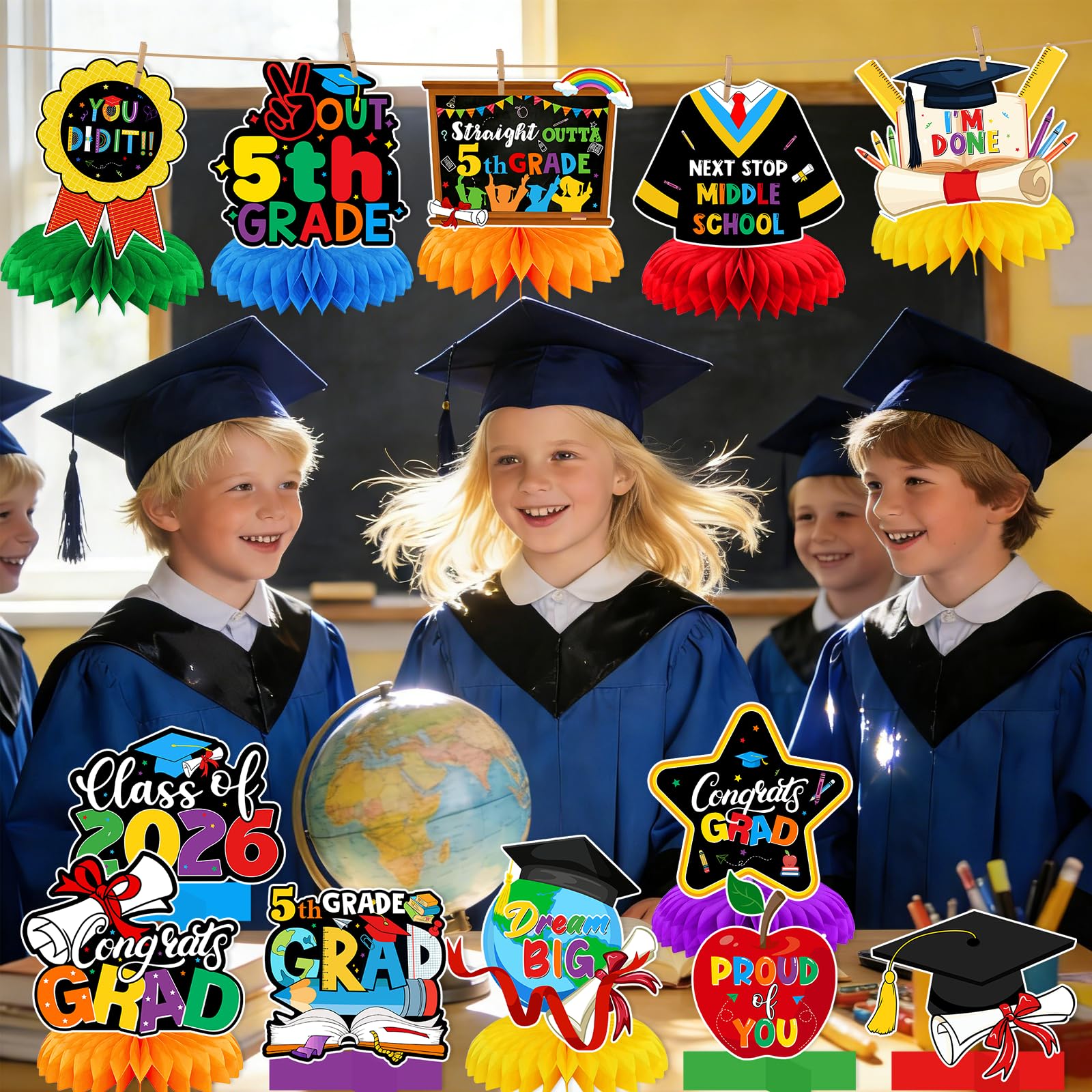 5th Grade Graduation Decorations: Elementary Graduation Decorations Honeycomb Centerpieces 5th Grade Promotion Decorations Fifth Grade Table