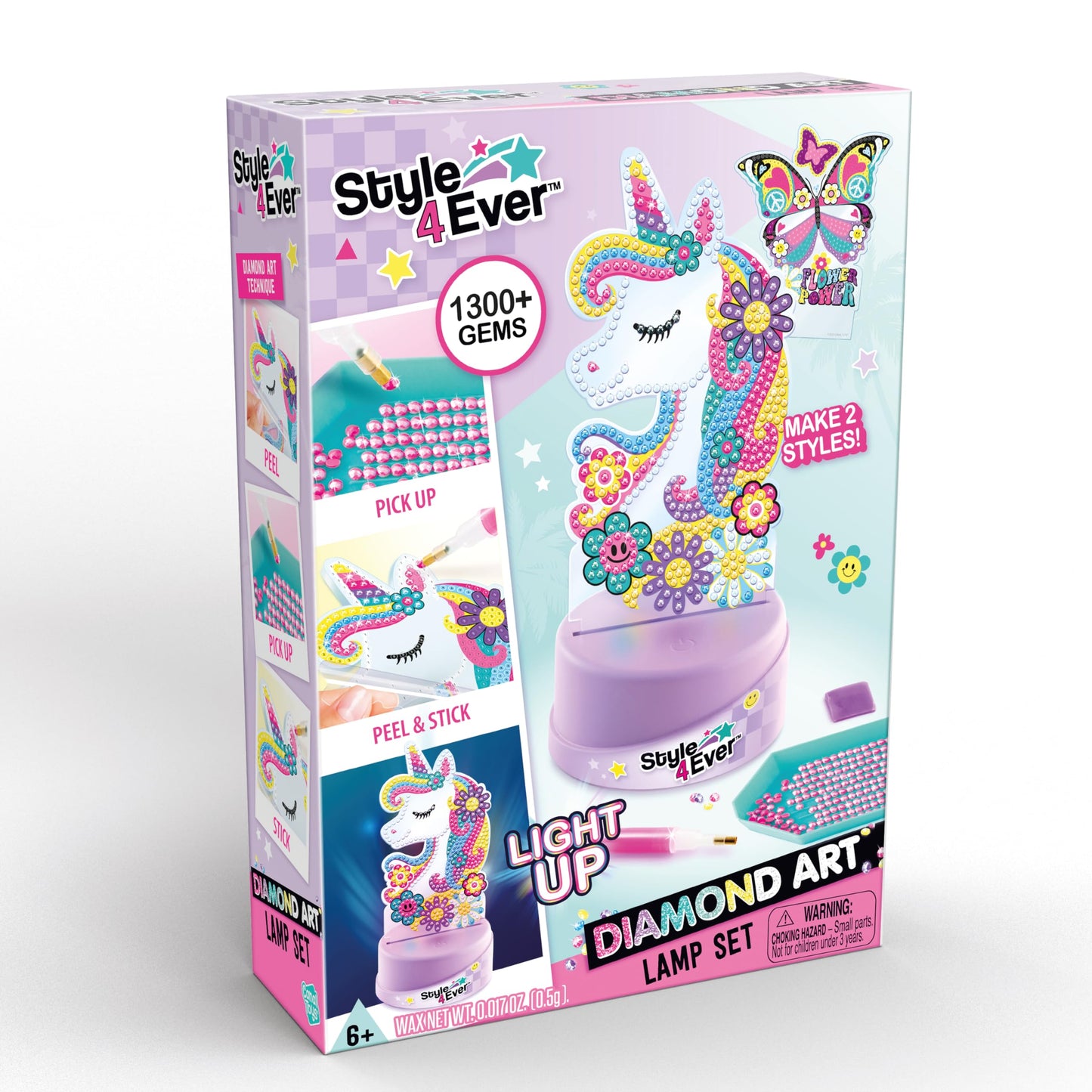 Canal Toys Style 4 Ever Diamond Art Unicorn or Butterfly Lamp Set. Bead up The Unicorn and Butterfly, Then swap Out on The Light up Base. Age 6+