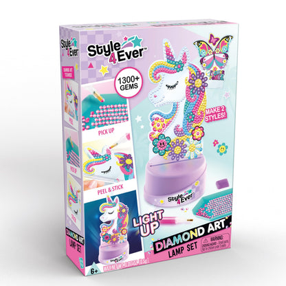 Canal Toys Style 4 Ever Diamond Art Unicorn or Butterfly Lamp Set. Bead up The Unicorn and Butterfly, Then swap Out on The Light up Base. Age 6+