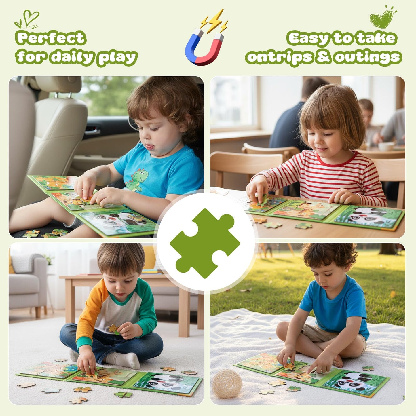 Magnetic Puzzles for Kids 3-5 Years, 3 in 1 Montessori Learning Toys with 9/16/25 PCS, Travel Activity for Toddlers Age 3-5, Preschool Puzzle Game