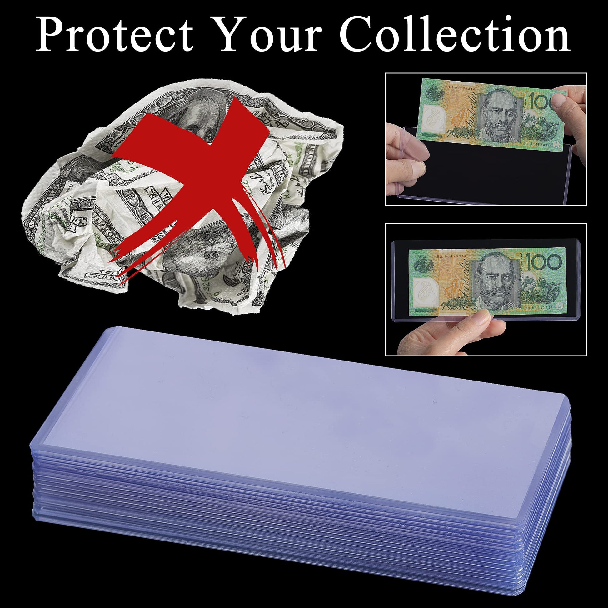 Uncle Paul 35PCS Banknote Topload Holders - Bill Currency PVC Clear Holders Top-Load Sleeves Display Holder for Paper Money Collection PN03L35