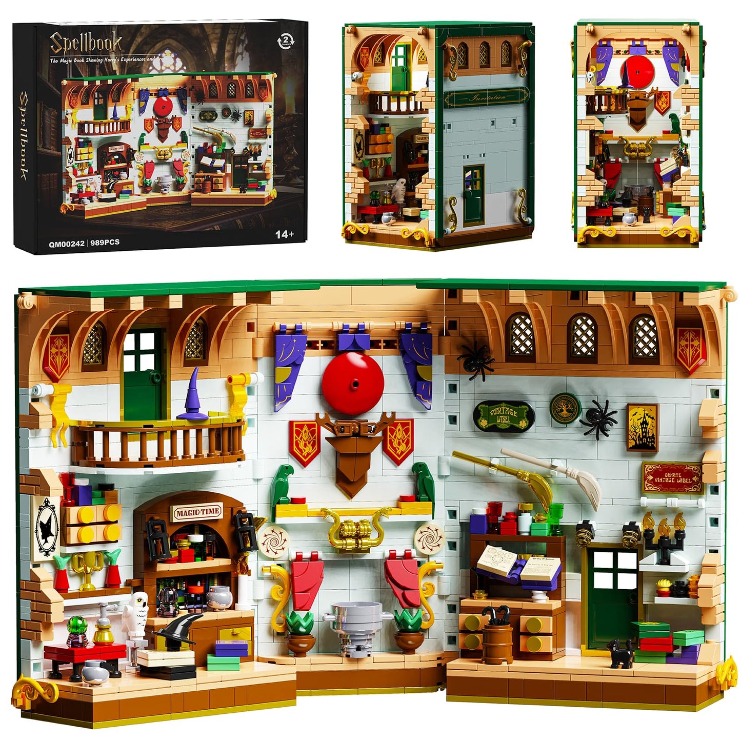 GHQYTPR Magic ACademy Book Nook Building Block Set 989 PCS Enchanted Potion Booknook Model Kit for Adults Teens Magic Spellbook Bookend Decor Display