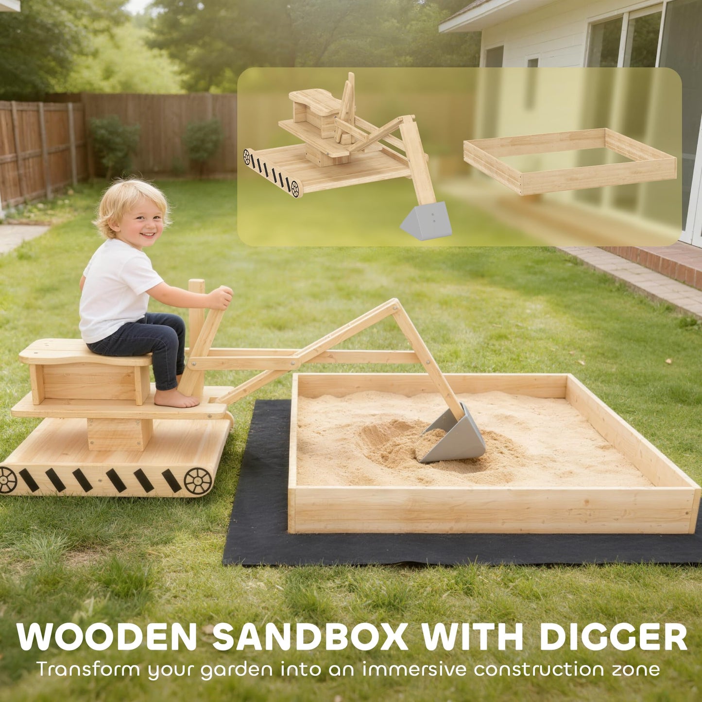Qaba Wooden Sandbox with Digger Sandpit No Power Ages 3-6 72" x 35" x 22"