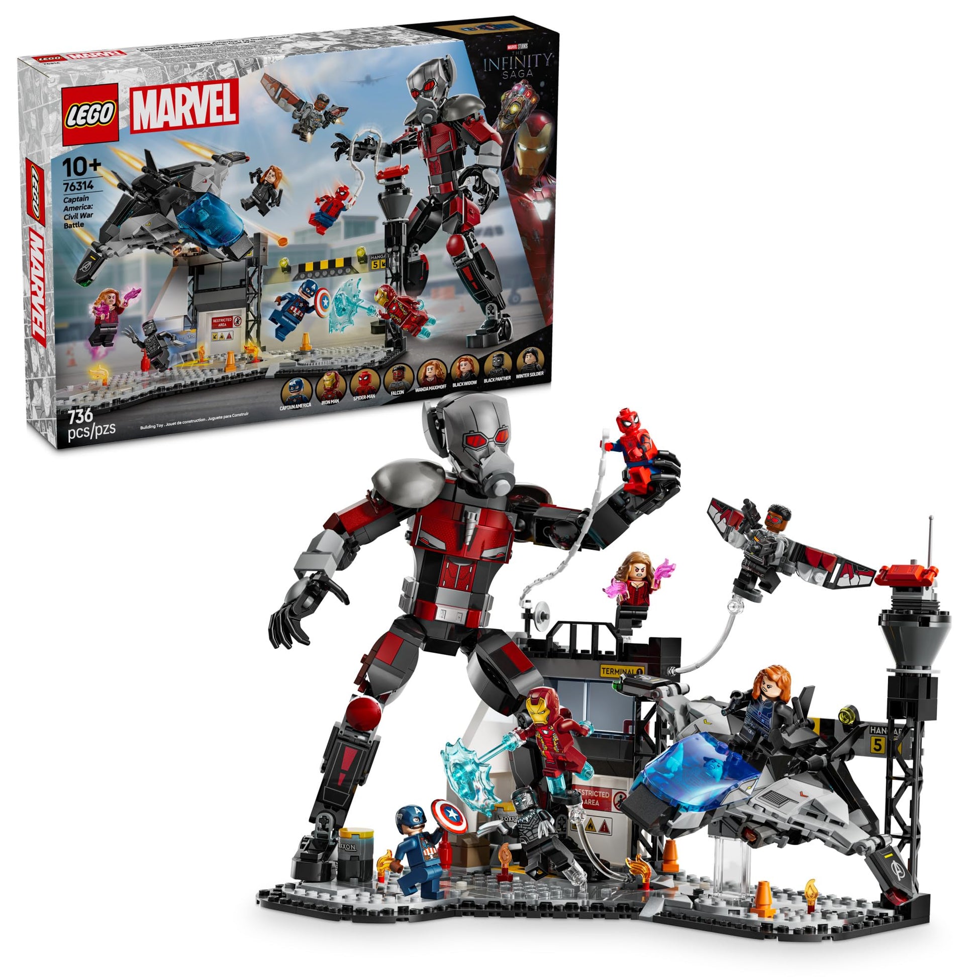 LEGO Marvel Captain America Civil War Action Battle Building Toy Set - Marvel Superhero Toy for Kids, Boys and Girls, Ages 10+ - with 8 Minifigures