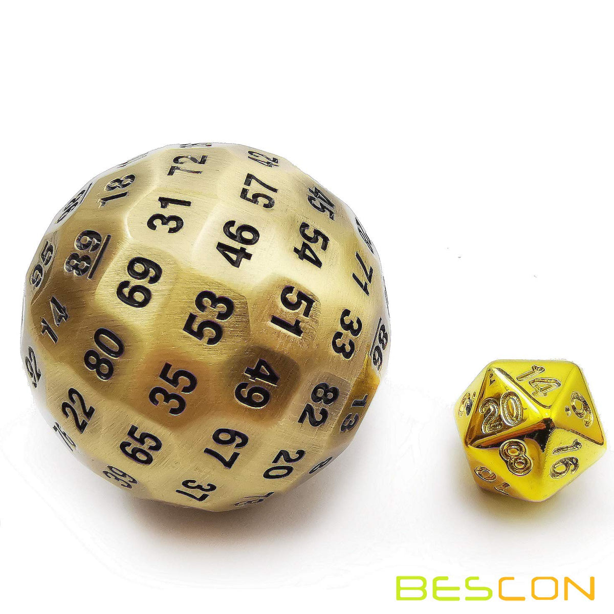 Bescon Solid Metal 100 Sided Dice, Game Dice D100, Giant Polyhedral Metal 100 Sides Dice 50MM in Diameter (1.97in), Ancient Brass