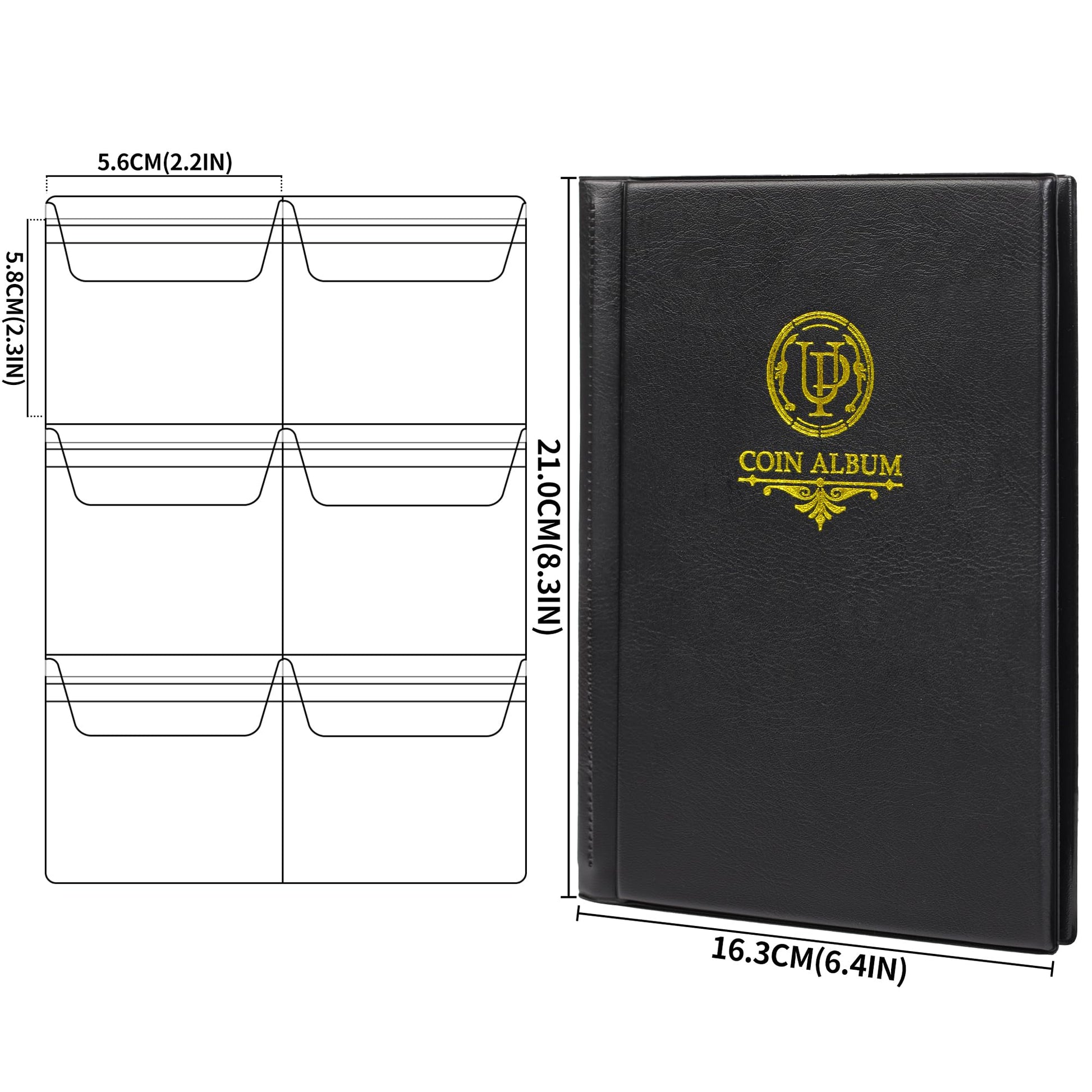 36 Pockets Coin Capsule Holder Album - 2.3x2.2 inches Coin Collecting Book with 6 Pages, Collection Album Sleeves for Square, Round Coin Snap Holders