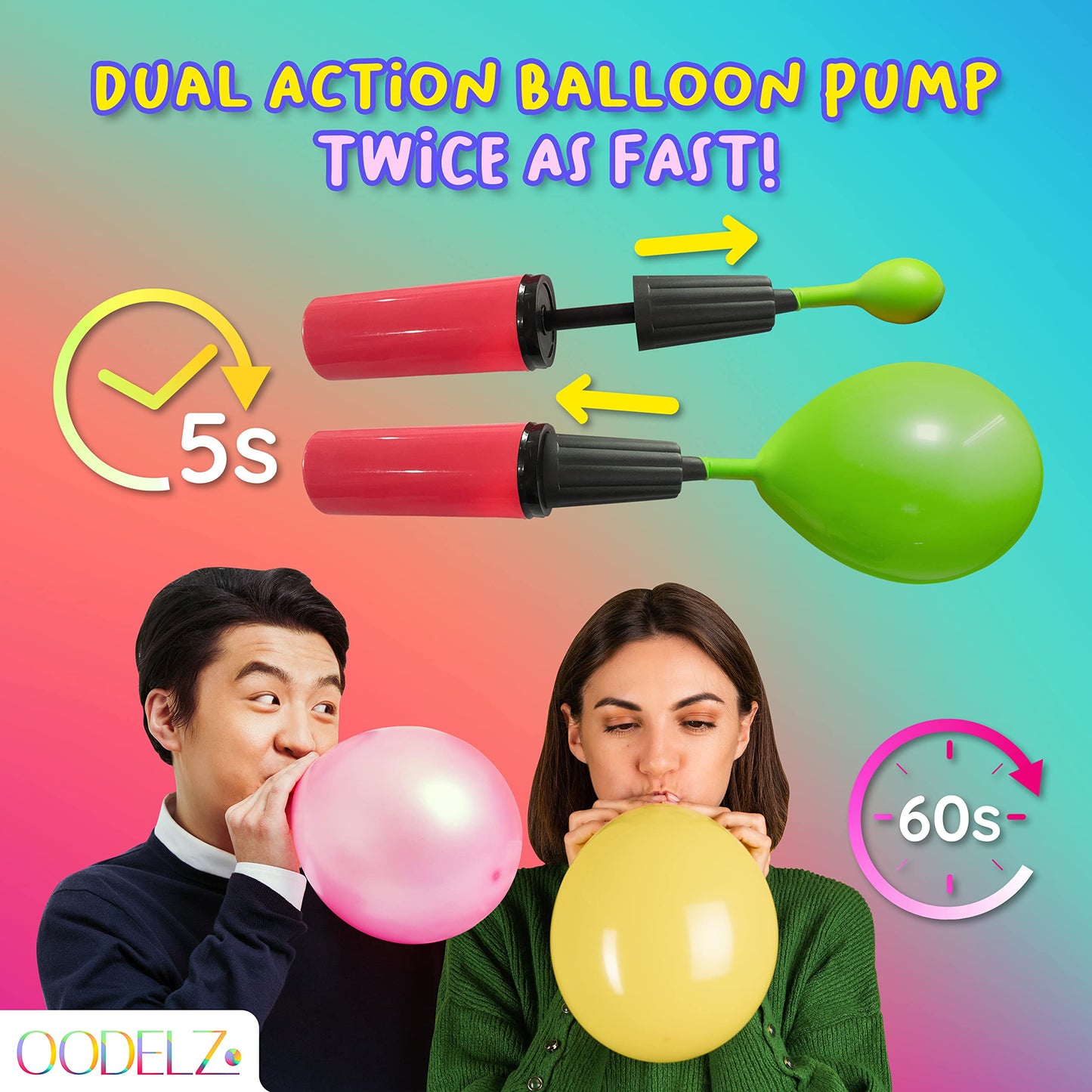 Hand Pump-Balloon Inflator & Kit - 2 Hand Air Pump for Balloons & Garland - Tie Tool, String & Tape for Birthday Party Decorations, Portable Air Pump