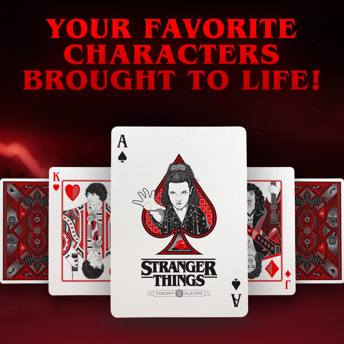 theory11 Stranger Things Playing Cards - Upside Down Sci-Fi Horror Poker Deck with Holographic Foil Box, Magic, Cardistry, Game Night Gift for Fans