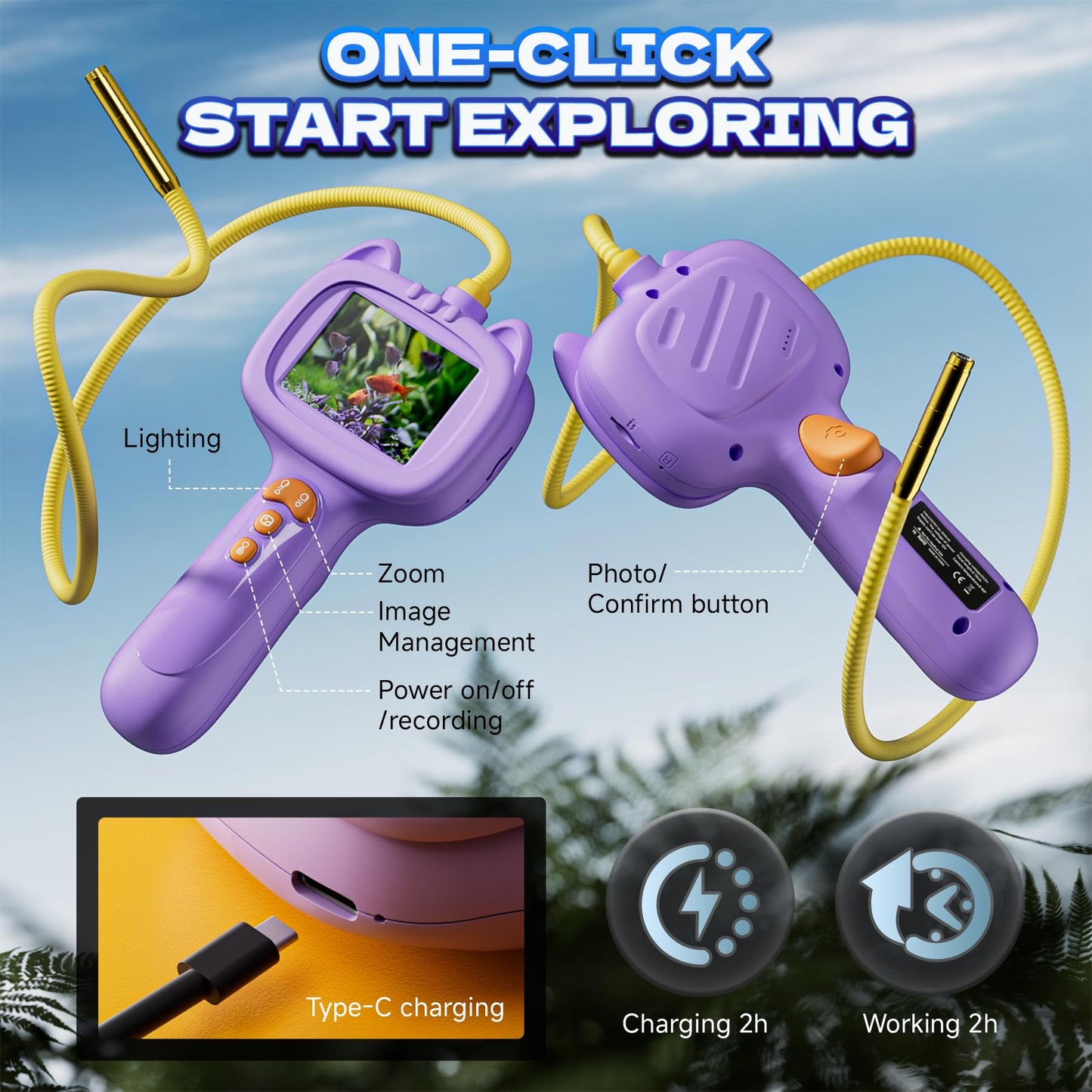 Borescope Snake Camera with Light for Kids，STEM Endoscope Educational Toy Kit，Outdoor Camping Nature Science Exploration Hoilday Birthday Gift