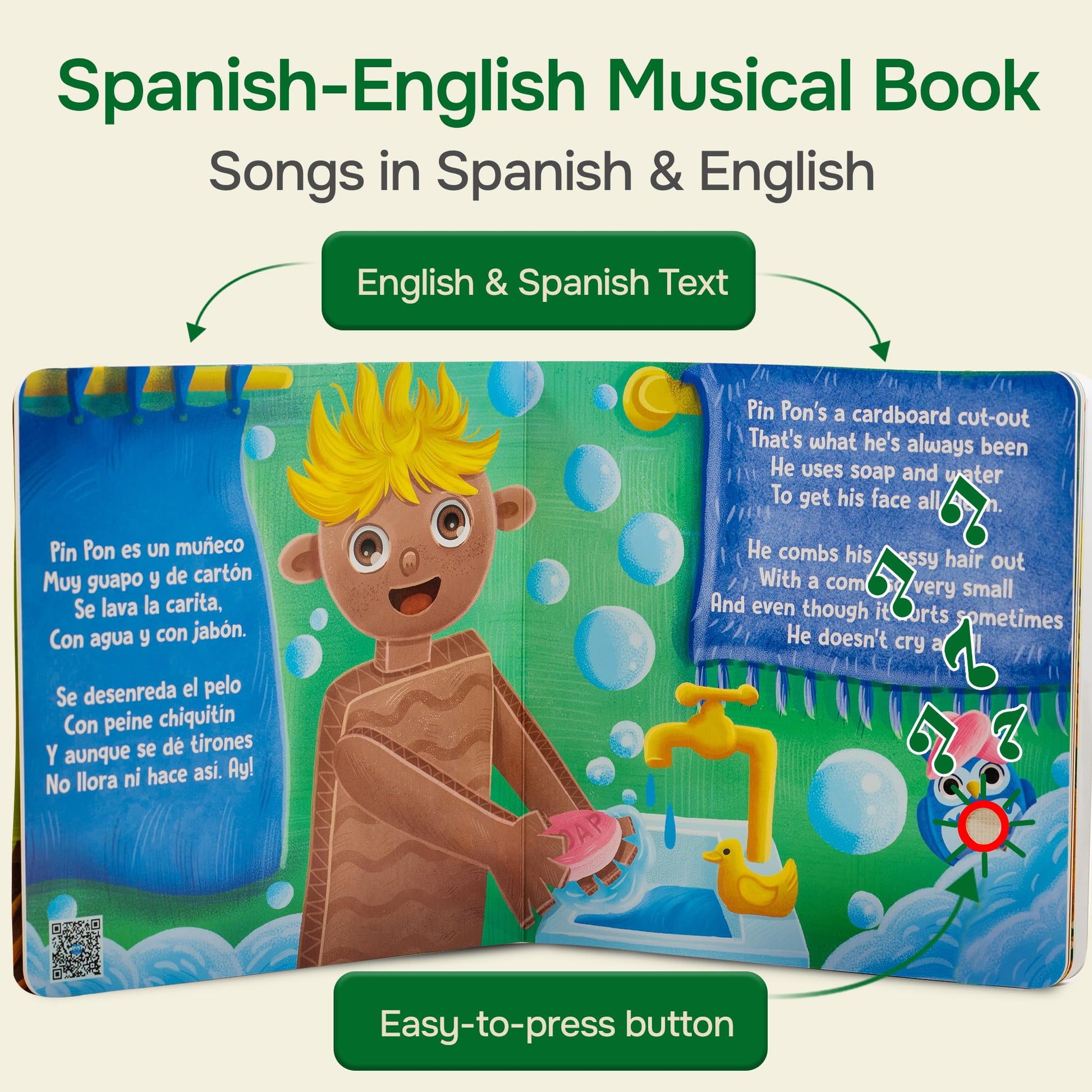 Bilingual Spanish Books for Toddlers 1-3, Six (6) Nursery Rhymes in Spanish & English | Interactive Baby Sound Book | Educational Learning Toys |