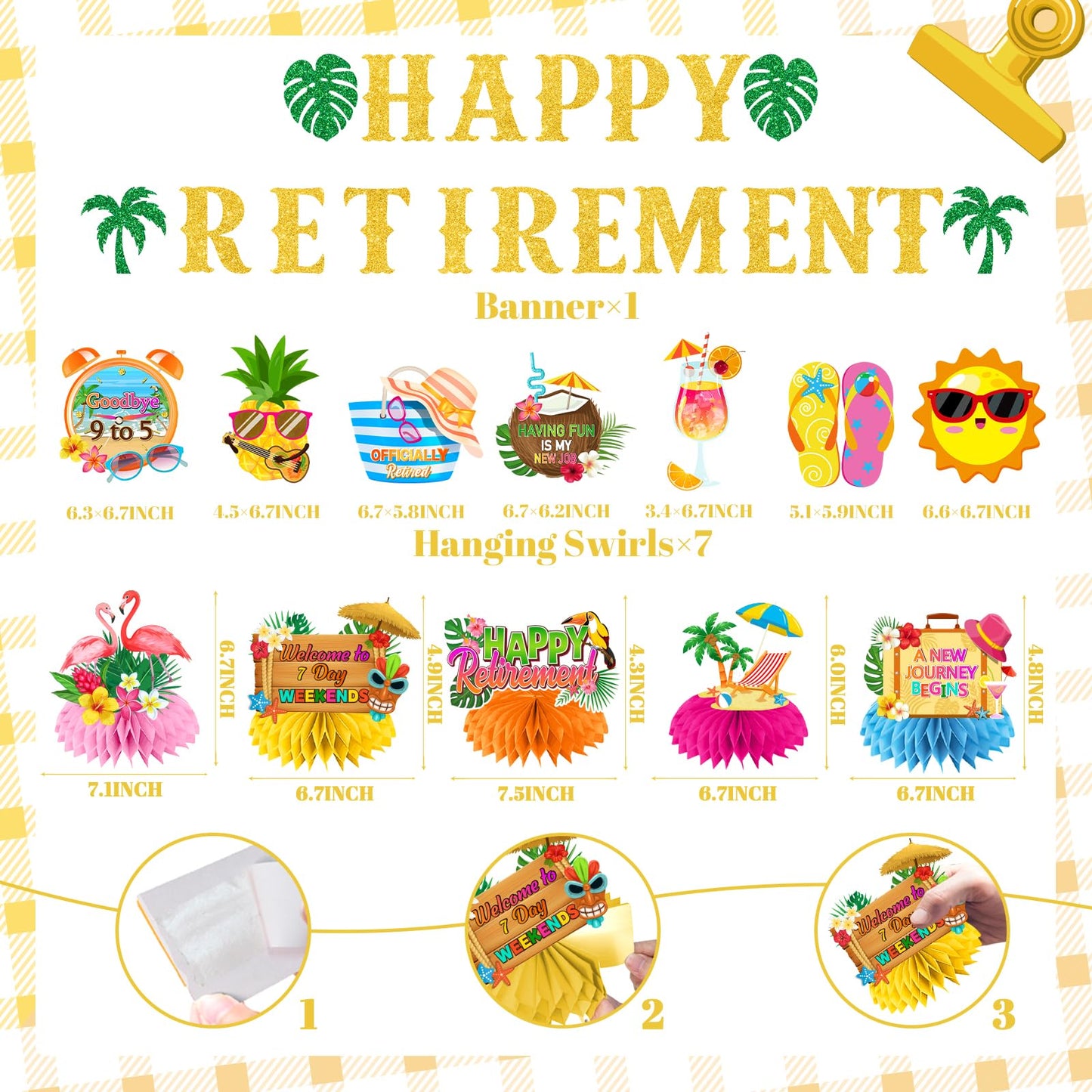 Beach Retirement Party Decorations, Aloha Retire Party Decorations includes Happy Retirements Banner Tropical Hawaiian Retirement Party Decorations