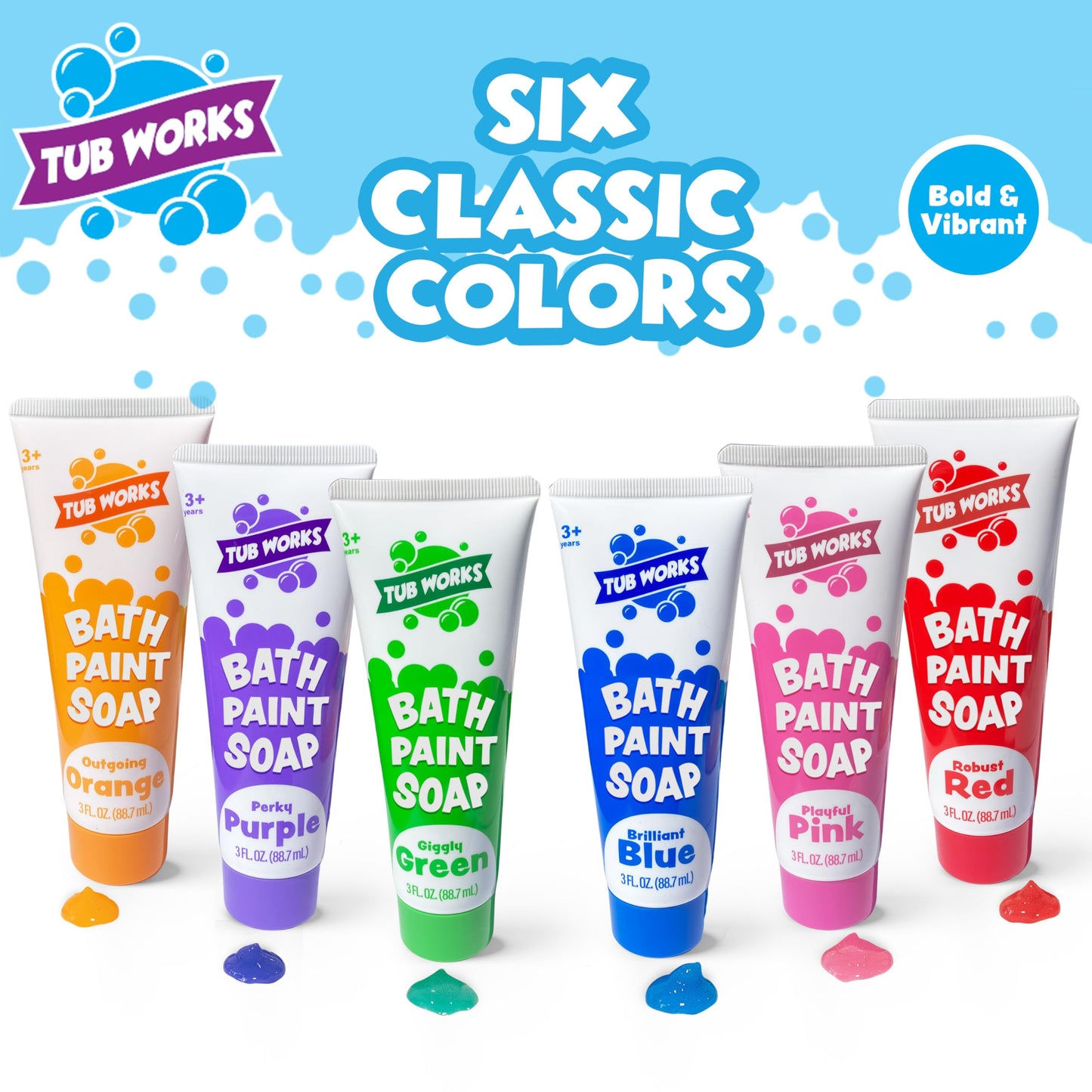 Tub Works® Bath Paint Soap Bath Toy, Classic 6 Pack | Non-Toxic | Washable Bathtub Paint for Finger Painting on Tub Walls | Ideal Toddler Bath Toys