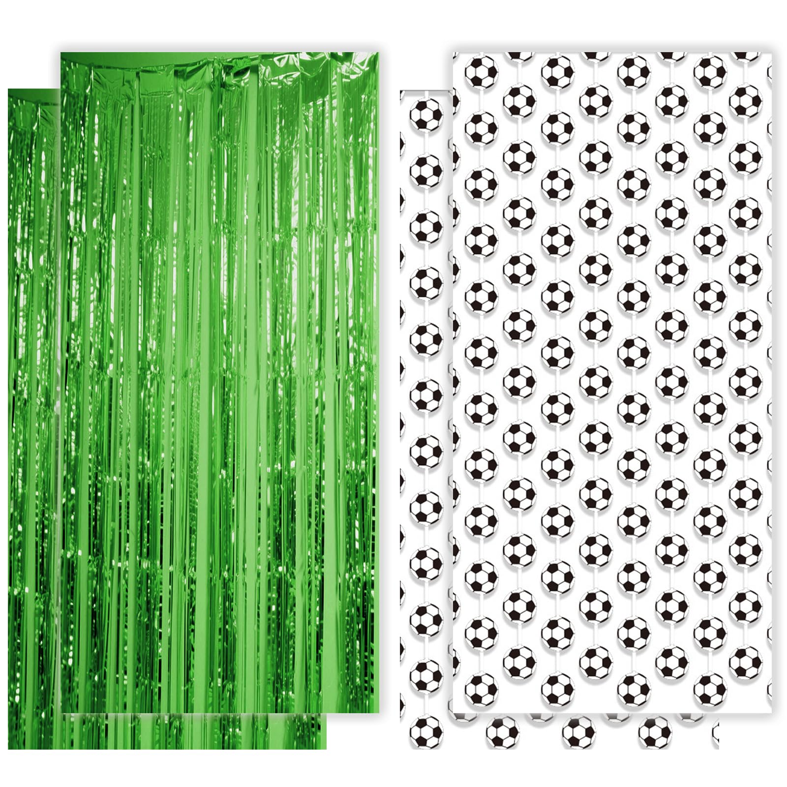 Soccer Party Decorations - Green Silver Streamers Backdrop Banner, 4 Pack