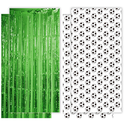 Soccer Party Decorations - Green Silver Streamers Backdrop Banner, 4 Pack