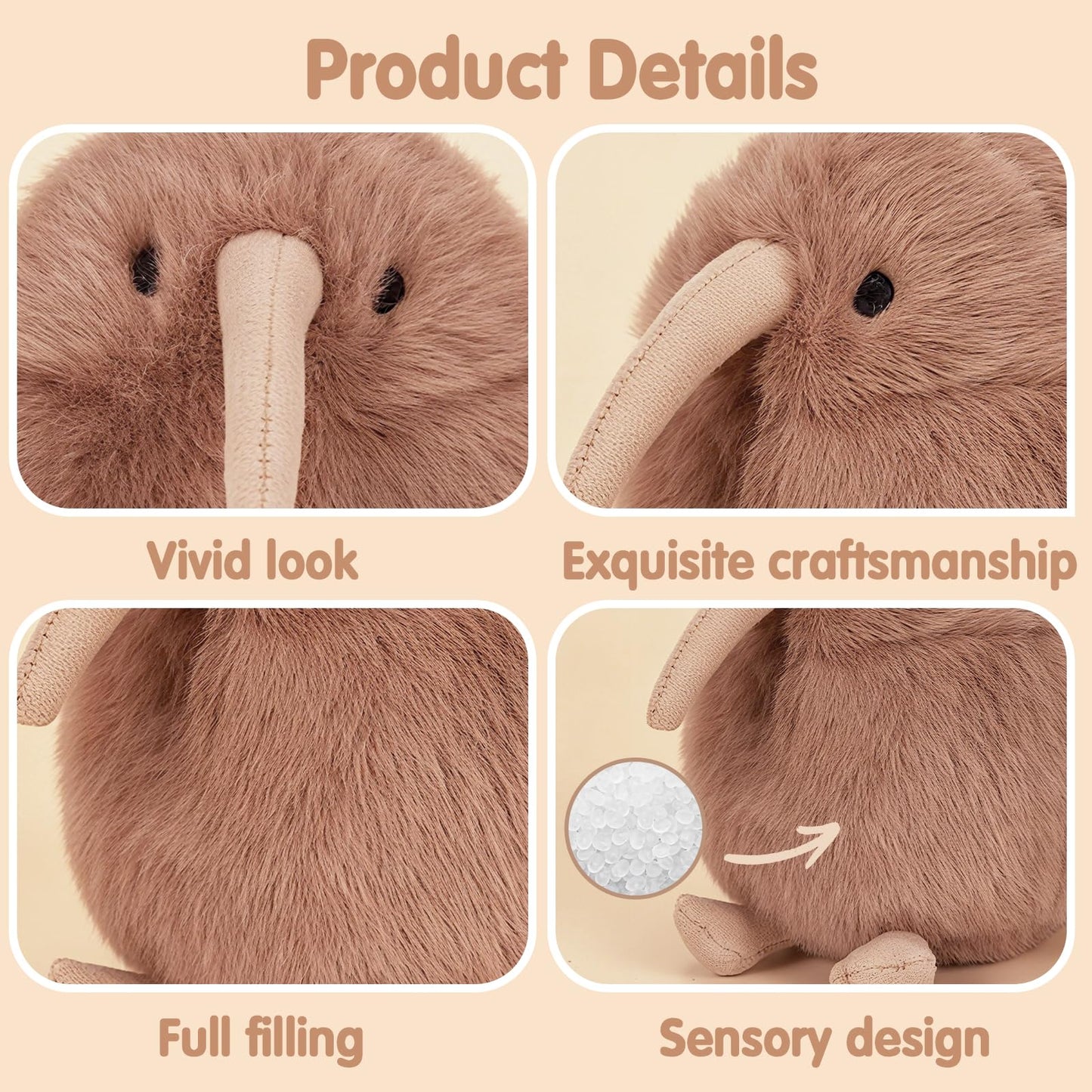 Niceup 4.5in Kiwi Bird Stuffed Animals Plush Cute Bird Plush Toys Keychain for Backpack