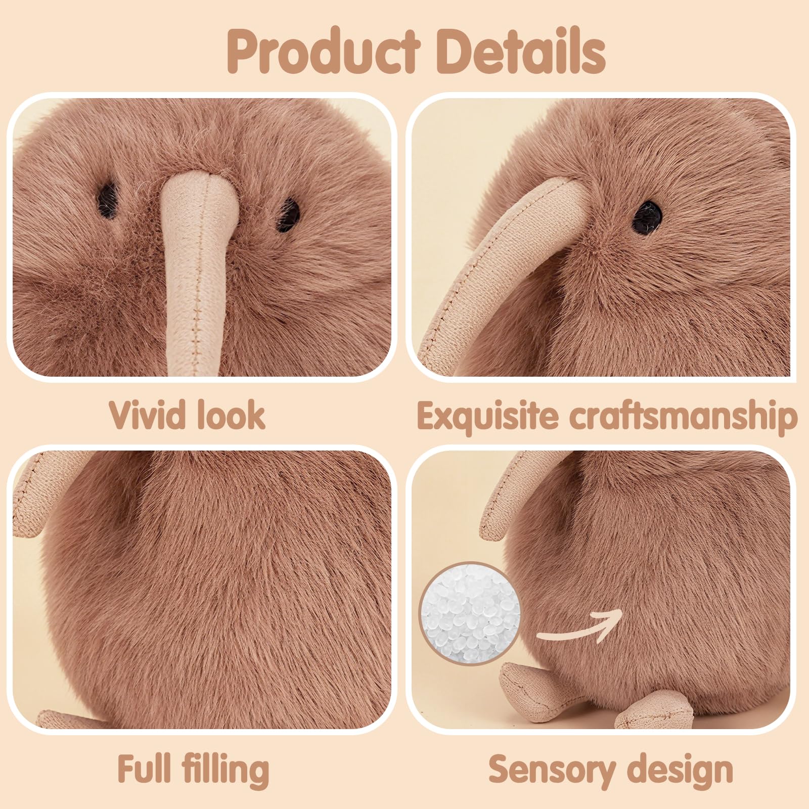 Niceup 4.5in Kiwi Bird Stuffed Animals Plush Cute Bird Plush Toys Keychain for Backpack