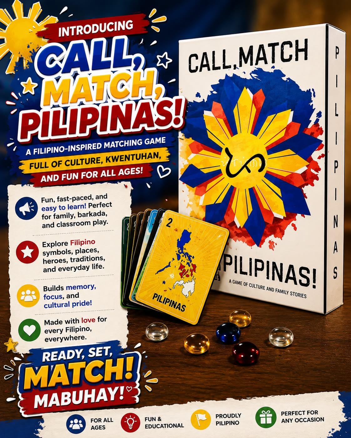 CALL.MATCH CALL MATCH Pilipinas! Filipino Cultural Matching Card Game | 2-25 Players | Family Game