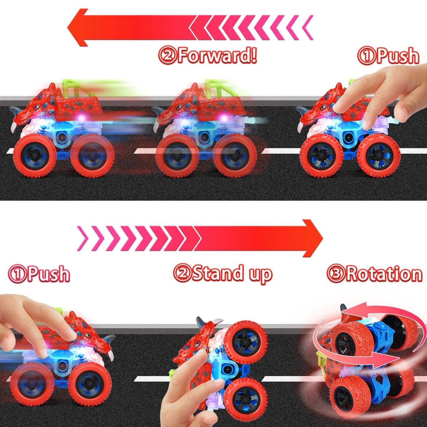 TQBYNJ Dinosaur Toy Gift for 2 Years Old Boys, Pull Back Monster Truck Toy Car, 360° Stunt Car for 2-5 Years Old Toddler, Christmas Birthday Party