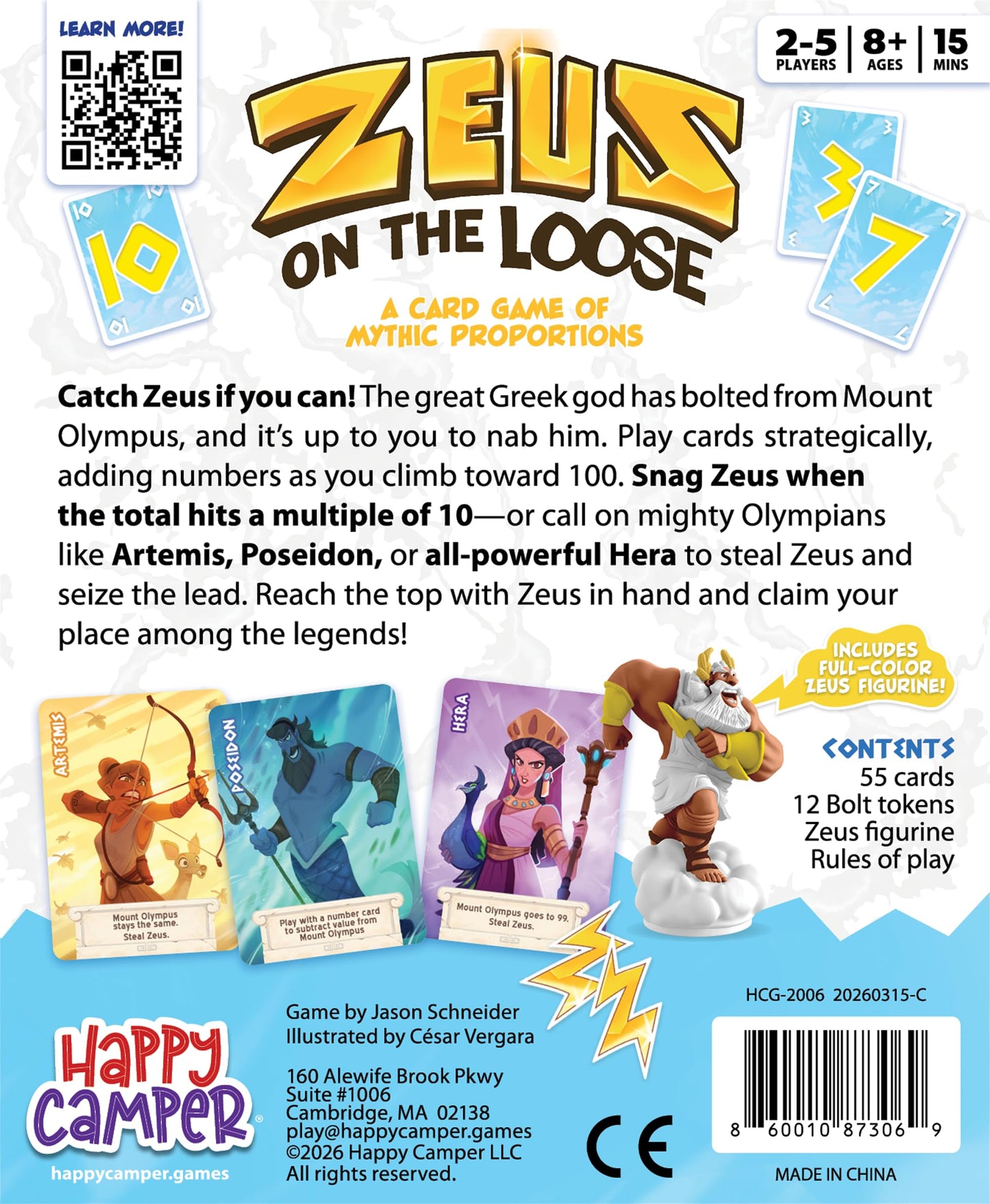 Zeus on the Loose - A Card Game of Mythic Proportions - New & Improved Happy Camper Edition | Perfect Math Game for Fans of Greek Mythology and Family