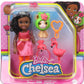 Barbie Club Chelsea Dress-Up Doll, 6-in Brunette in Flamingo Costume, with Pet Kitten and Accessories, Gift for 3 to 7 Year Olds