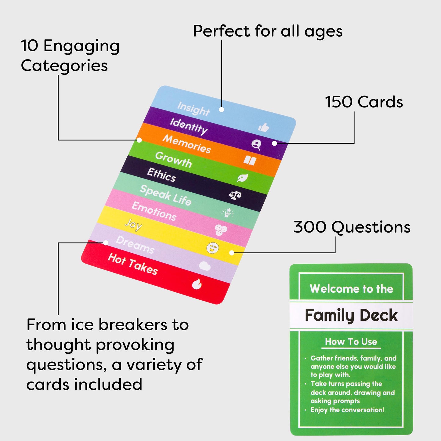 Conversation Cards Family Pack | 300 Open-Ended Questions and Conversation Starters | Cards to Ignite Deeper Connections | A Great Gift for Families