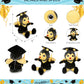 DolliBu Sitting Honeybee Graduation Plush Toy - Super Soft Graduation Stuffed Animal Dress Up with Gown and Cap with Tassel Outfit - Cute