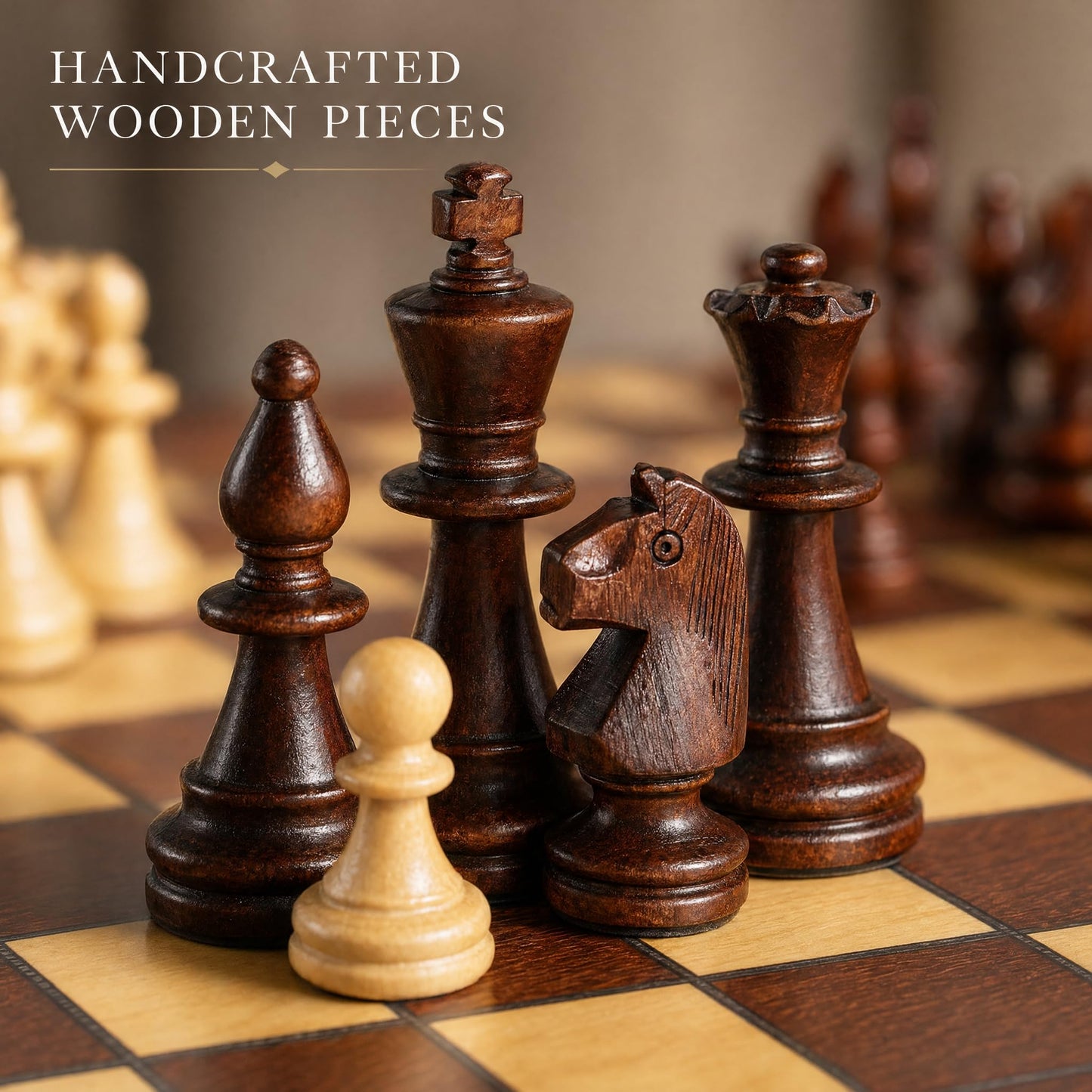Large 17-Inch Magnetic Wooden Chess Set - Perfect for Adults and Beginners Handcrafted Unique Folding Design Board Games