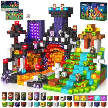 Magnetic Blocks with Light up Blocks -150PCS Magnetic Blocks for Kids Ages 4 5 6 7 8+, Magnetic Building Blocks for Kids Light up, Magnet Blocks