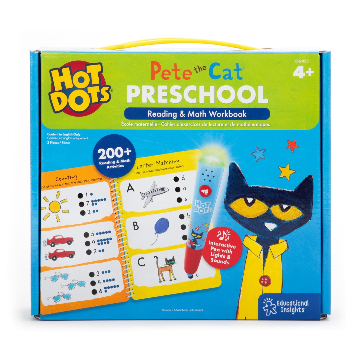 Educational Insights Hot Dots Pete The Cat Preschool Reading & Math Workbook - Preschool Workbooks with Interactive Pen, Homeschool Learning Books