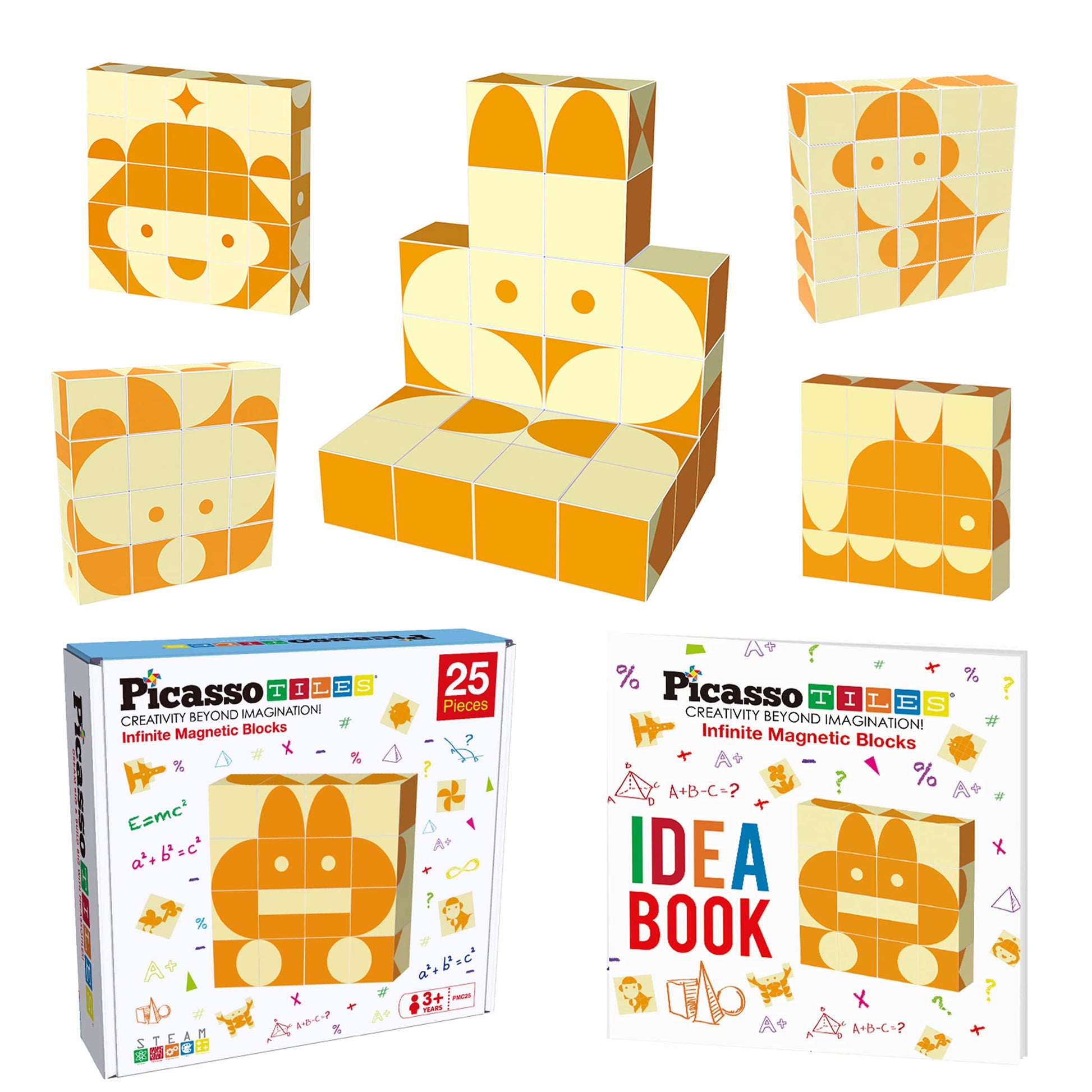 PicassoTiles 25 Piece Magnetic Puzzle Game Magic Cube Puzzles Brain Teaser Set Kids Toy Magnet Pattern Block Matching Toys with Free Ideabook 150+