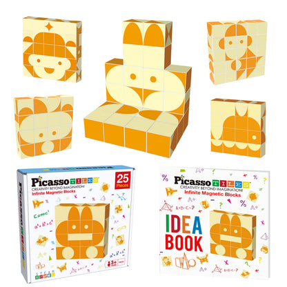 PicassoTiles 25 Piece Magnetic Puzzle Game Magic Cube Puzzles Brain Teaser Set Kids Toy Magnet Pattern Block Matching Toys with Free Ideabook 150+