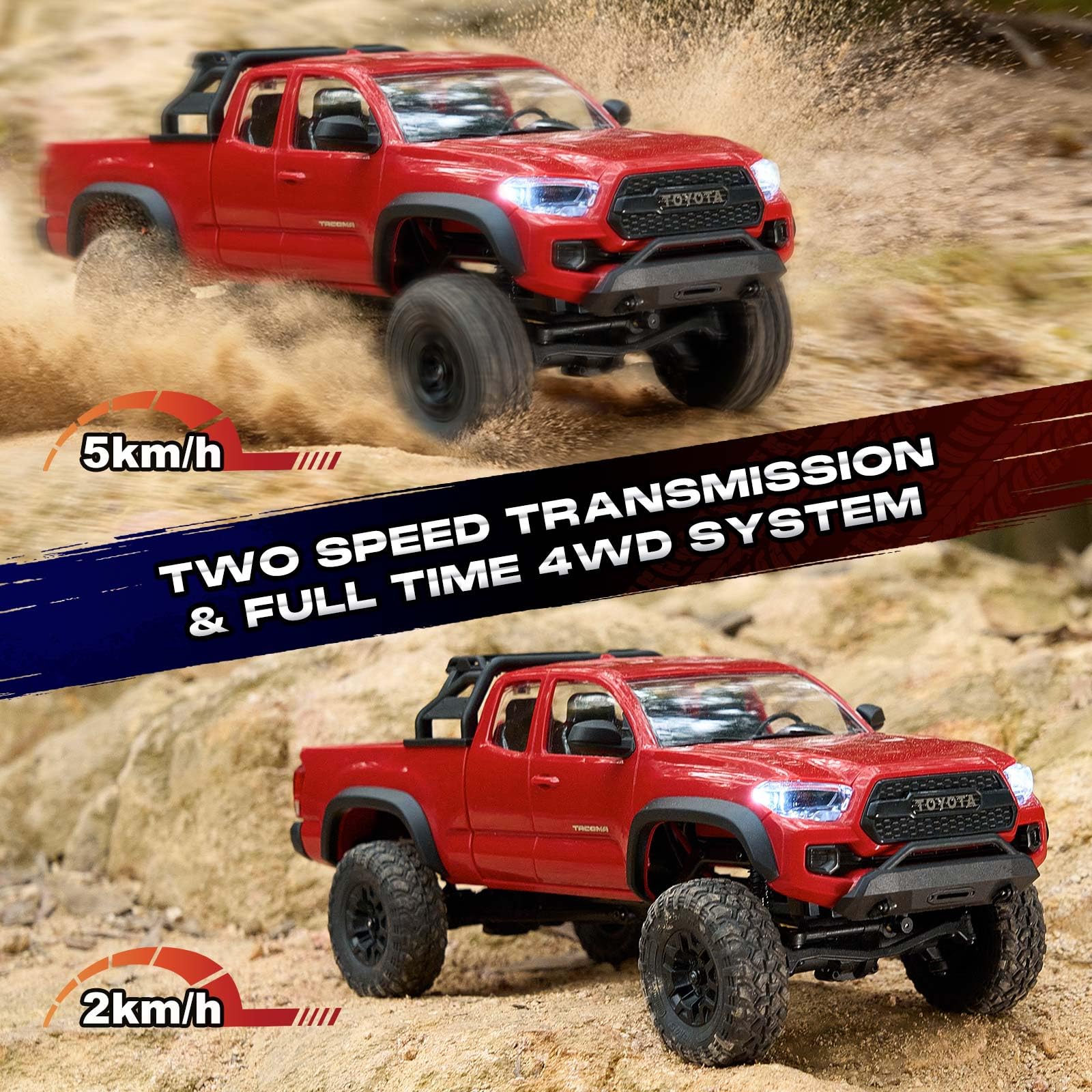 FMS FCX24 TOYOTA TACOMA 1/24 RC Crawler 4x4 RC Truck Crawler, Official Licensed Scale RC Rock Crawler with 2-Speed Transmission, High Torque Motor