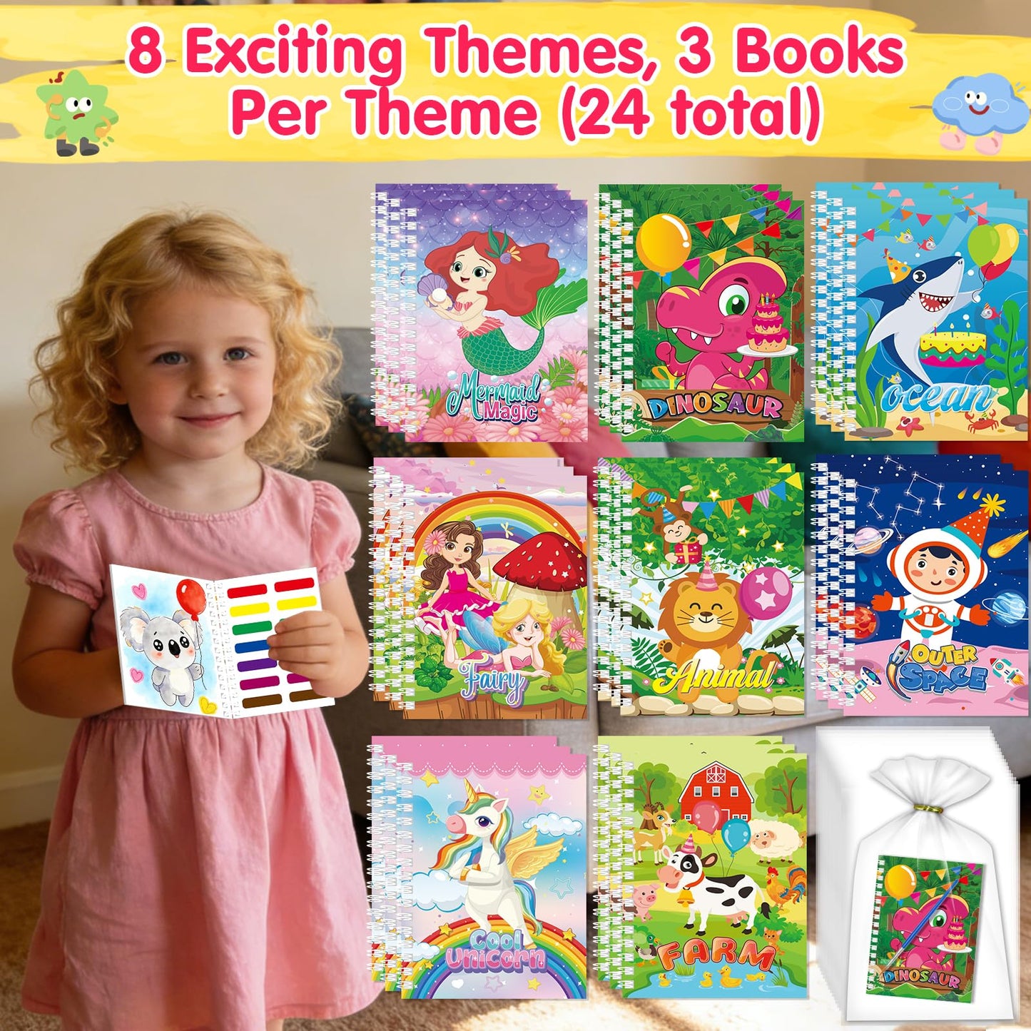 Kalysky 24Set Water Coloring Books Party Favors for Kids Ages 4-8 8-12