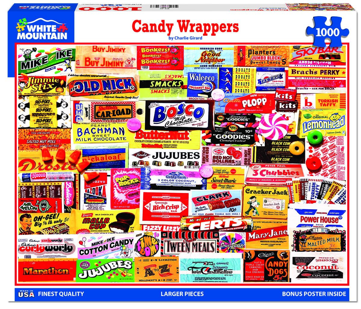 White Mountain 1000 Piece Jigsaw Puzzle Nostalgic Labels, Candy Wrappers
