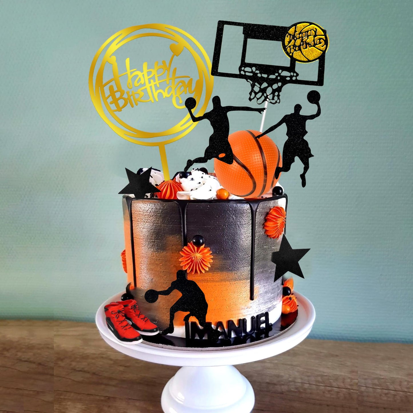 17 PCS Basketball Cake Toppers Basketball Star Themed Cake Decorations for Boy Cake Topper Sport Cake Party Decorations Sports Party Supplies (1)