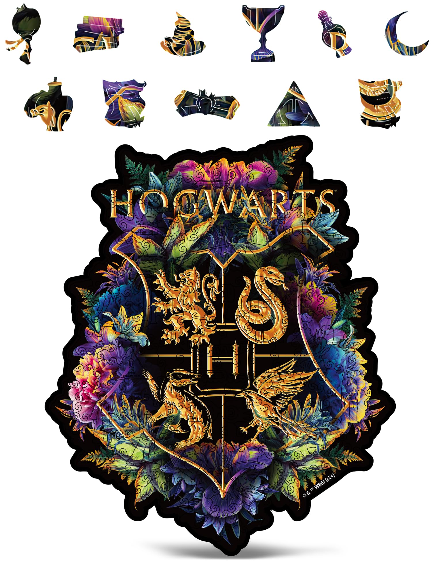 CRAFTHUB Harry Potter Puzzle - Hogwarts Crest - Fine Oddities - A3 Size - Wooden Jigsaw Puzzles for Adults - 201 Unique Shaped Pieces - Officially