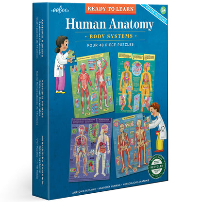 eeBoo Human Anatomy 48 Giant Piece Children's Puzzle, Four 12 PC Puzzles