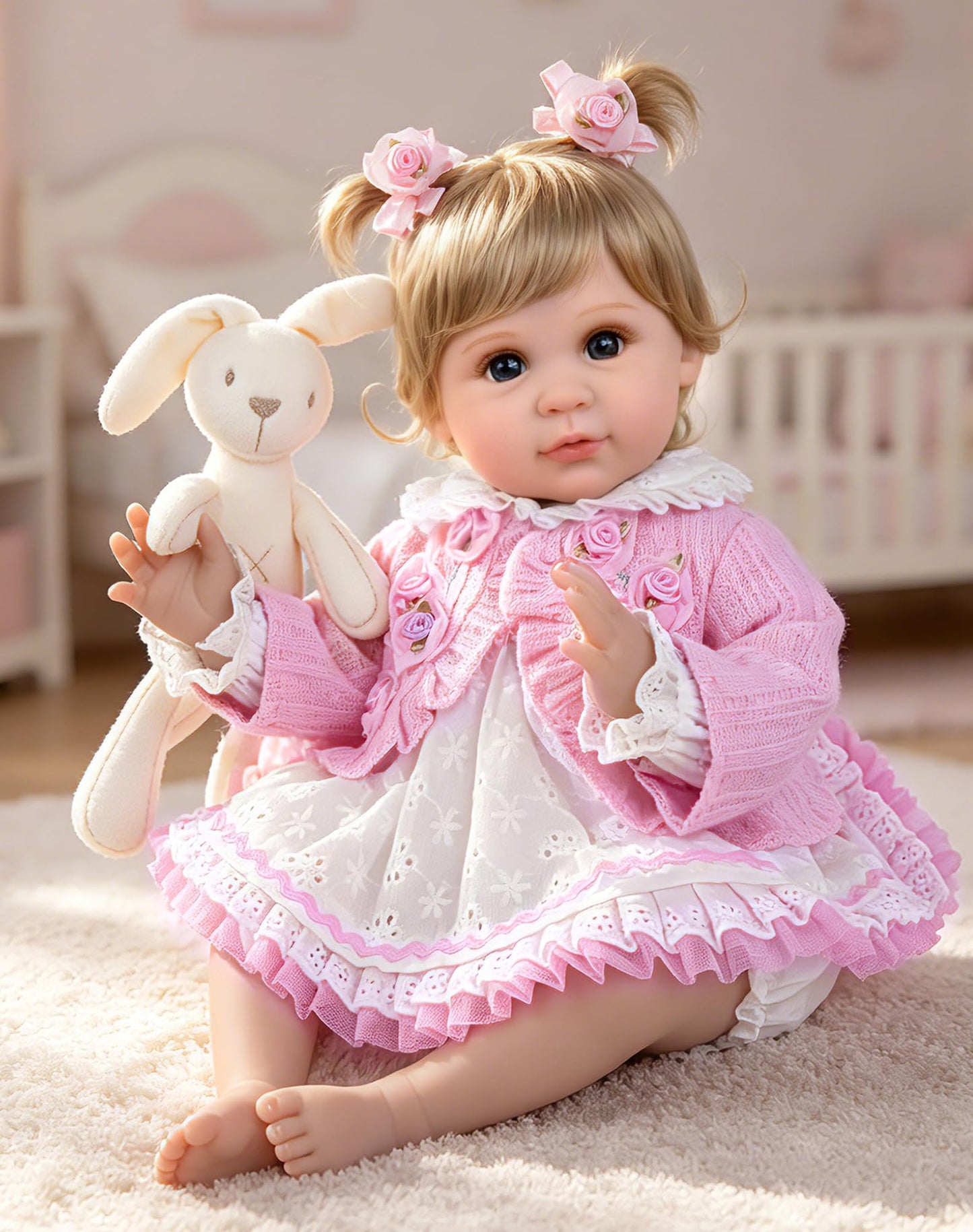 Aori Reborn Baby Dolls 22 Inch - Realistic Baby Doll for Kids 3+ Years - Lifelike Newborn Baby Girl with Pink Outfit - Handmade Cloth Body Reborn