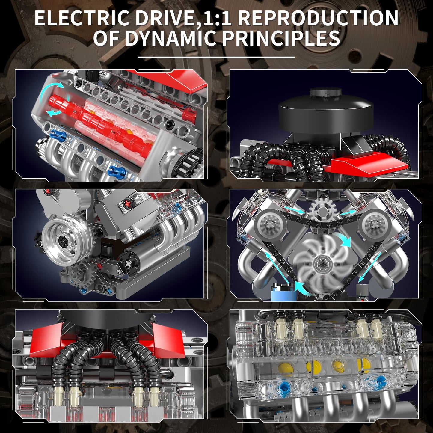 Mould King 10171 V8 Engine Building Blocks Sets, V8 Engine Model kit That Run, Build Your Own STEM Model Engine, 8-Cylinder Car Engine Building