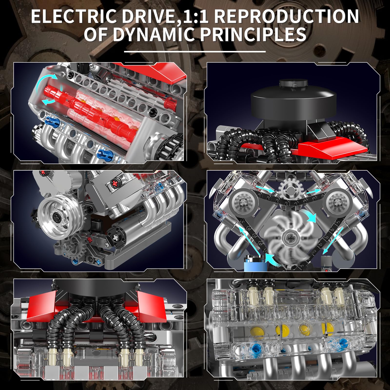 Mould King 10171 V8 Engine Building Blocks Sets, V8 Engine Model kit That Run, Build Your Own STEM Model Engine, 8-Cylinder Car Engine Building